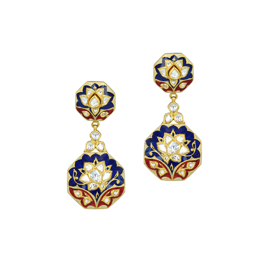 Dual-Sided Polki Earring with Intricate Meenakari Detailing
